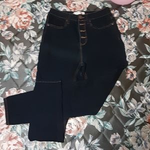 Two pairs dark blue denim high waisted jeans
